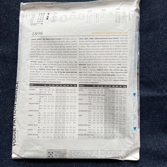 Vogue 1898 Sewing Pattern Oversized Jacket Loose Dress Size 14 16 18 Uncut - Picture 4 of 5